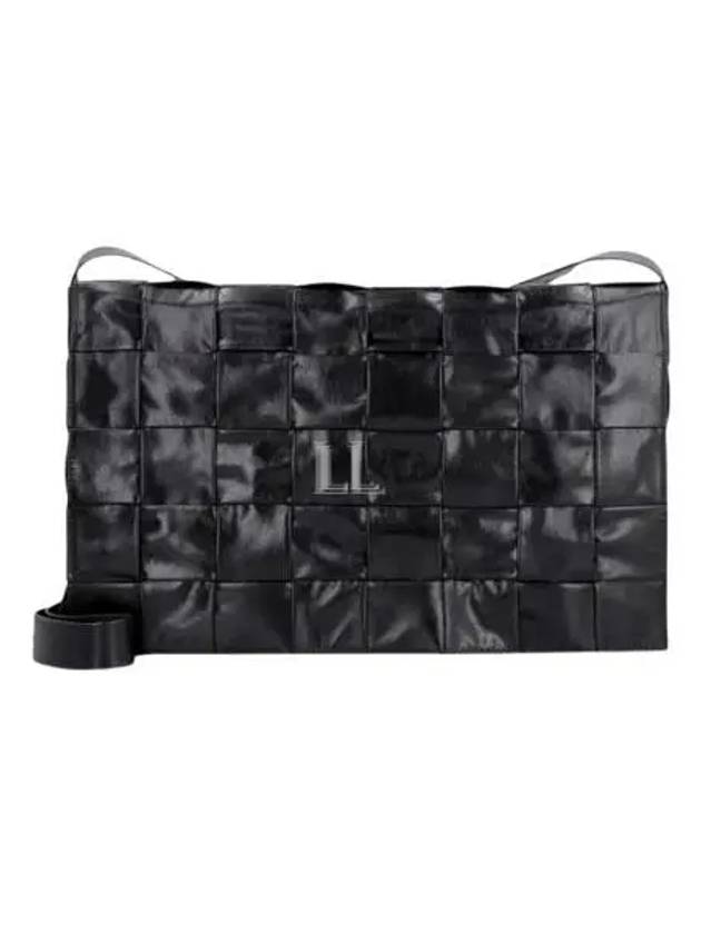 Maxi Intrecciato Leather Cross Bag Black - BOTTEGA VENETA - BALAAN 2