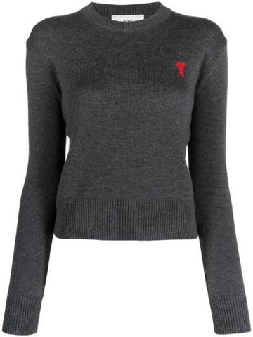 Women's Heart Logo Extra Fine Merino Wool Knit Top Heather Gray - AMI - BALAAN 1