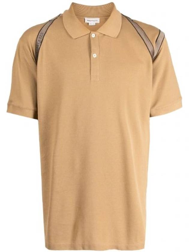 Strap Detail Short Sleeve Polo Shirt Brown - ALEXANDER MCQUEEN - BALAAN 1