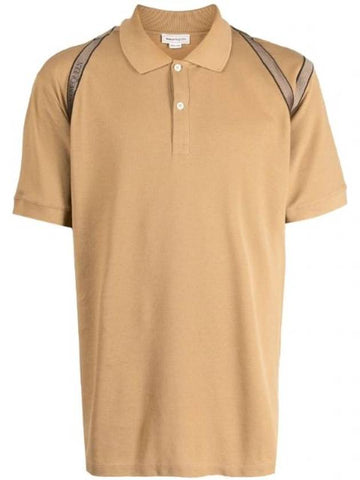 Strap Detail Short Sleeve Polo Shirt Brown - ALEXANDER MCQUEEN - BALAAN 1