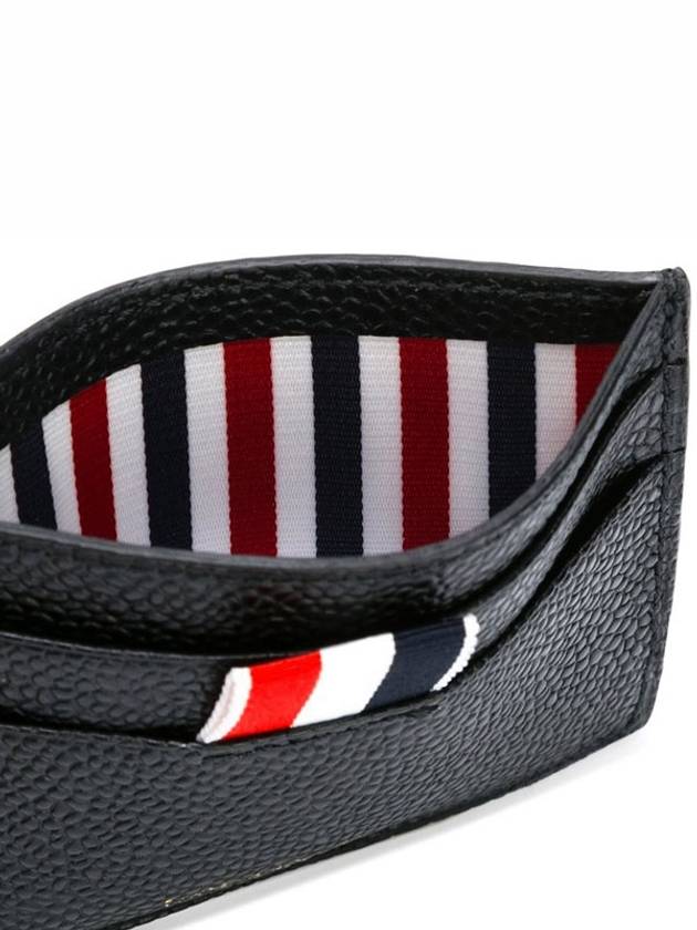 Pebble Grain Leather Stripe Single Card Wallet Black - THOM BROWNE - BALAAN 4