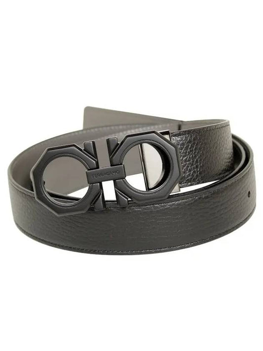 Reversible Gancini Leather Belt Black - SALVATORE FERRAGAMO - BALAAN 1