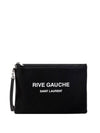 Men's Rive Gauche White Logo Canvas Clutch Bag Black - SAINT LAURENT - BALAAN 1