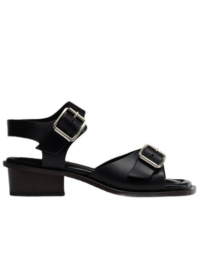 Square Vegetal Tanned Leather Sandal Heels Black - LEMAIRE - BALAAN 2