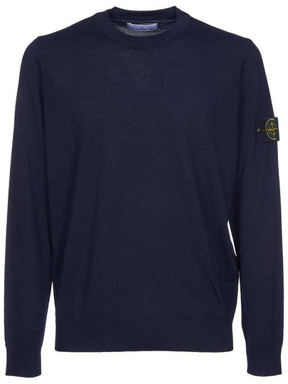 Logo Patch Crewneck Virgin Wool Knit Top Navy - STONE ISLAND - BALAAN 2