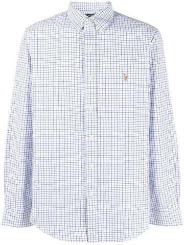 Grid Pattern Embroidered Logo Long Sleeve Shirt White Blue - POLO RALPH LAUREN - BALAAN 1