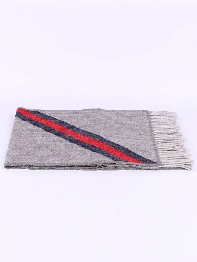 GG Web Wool Muffler Gray - GUCCI - BALAAN 5