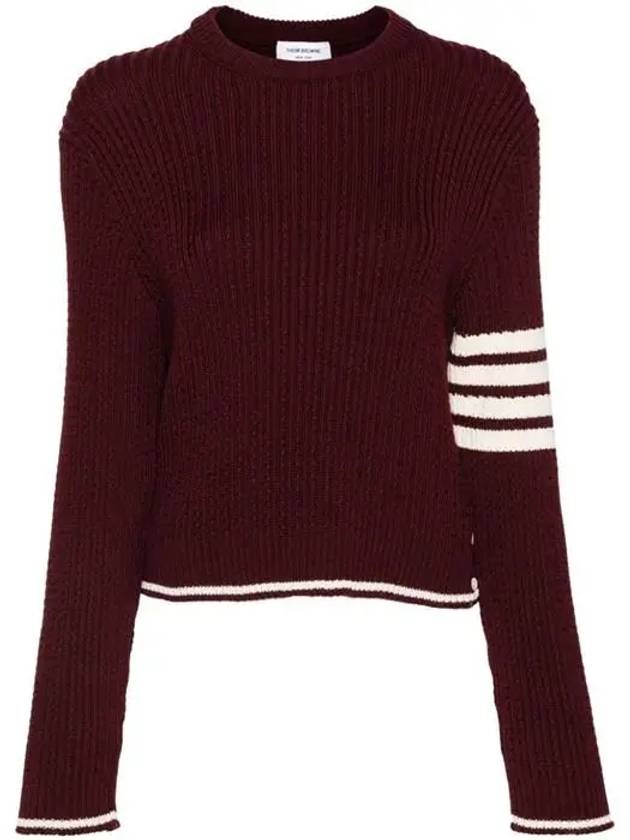 4 Bar Stripe Cable Knit Top Red - THOM BROWNE - BALAAN 2