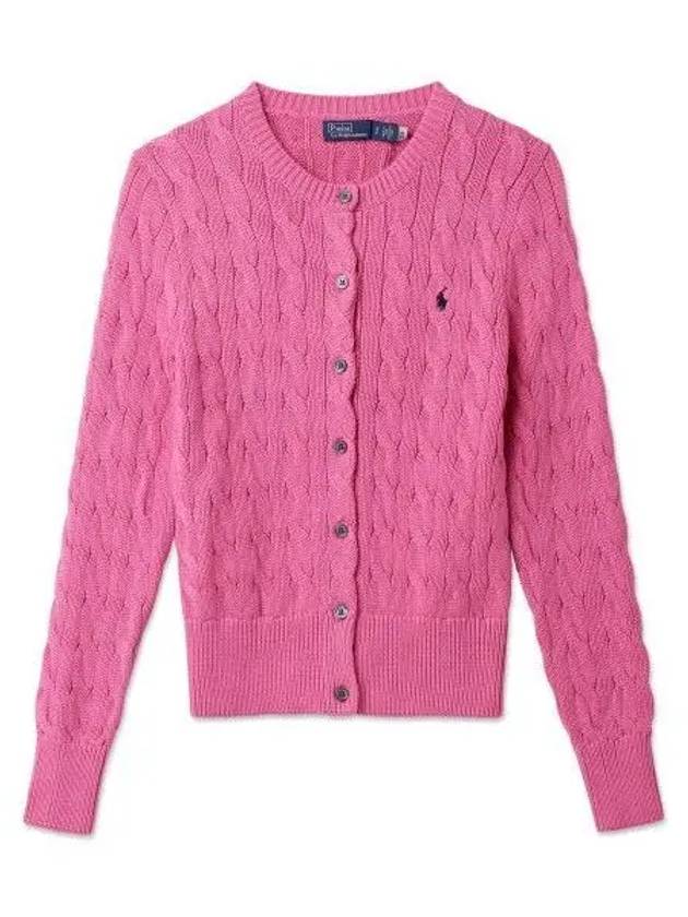 30 Paid W Cable Knit Cotton Crewneck Cardigan Pink - POLO RALPH LAUREN - BALAAN 1