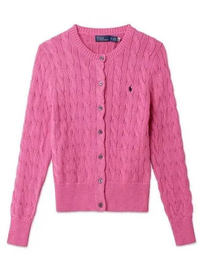 W cable knit cotton crewneck cardigan pink - POLO RALPH LAUREN - BALAAN 2