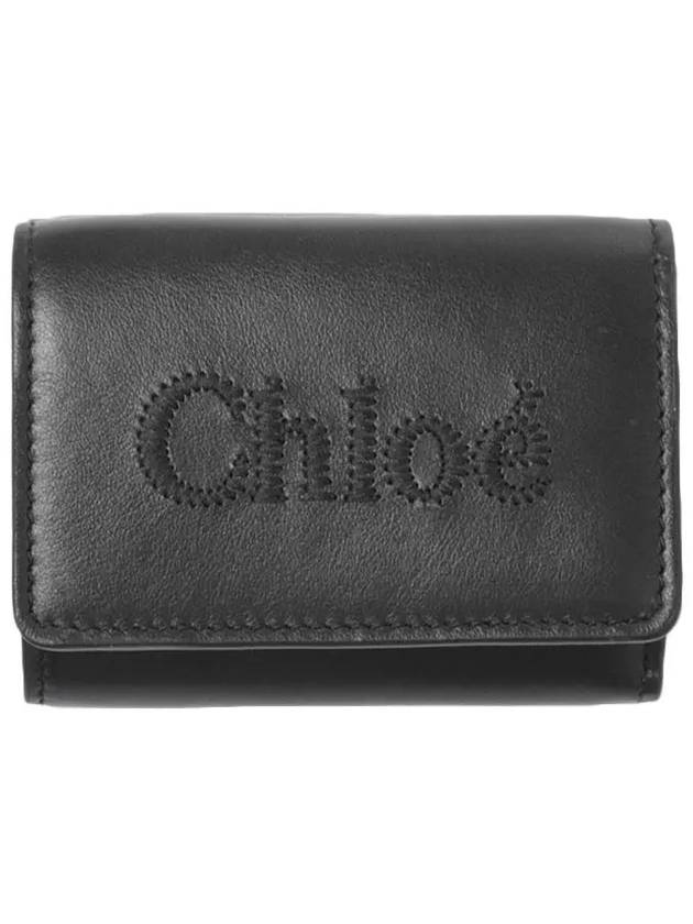 Embroidered Logo Leather Half Wallet Black - CHLOE - BALAAN 3