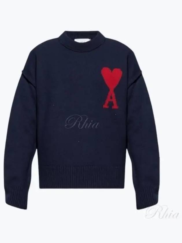 Big Heart Logo Wool Knit Top Navy - AMI - BALAAN 2