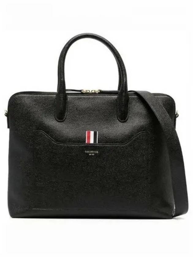 Pebble Grain Leather Slim Briefcase Black - THOM BROWNE - BALAAN 2