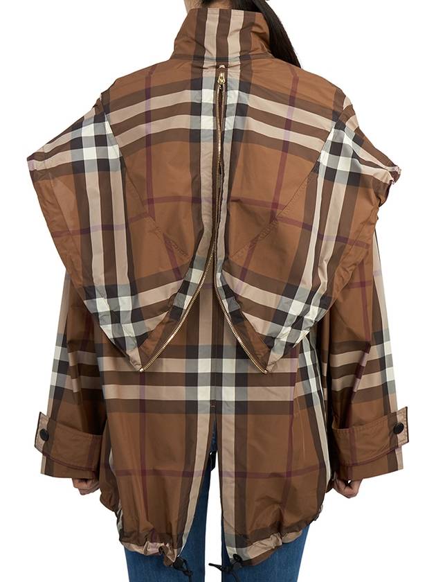 Check Off Shoulder Hooded Jacket Brown - BURBERRY - BALAAN 8