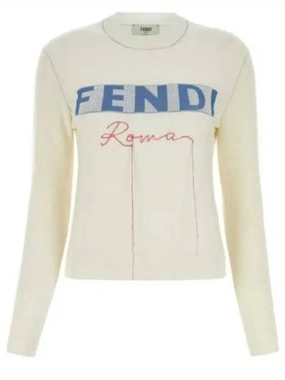 Logo Cashmere Blend Knit Top White - FENDI - BALAAN 2