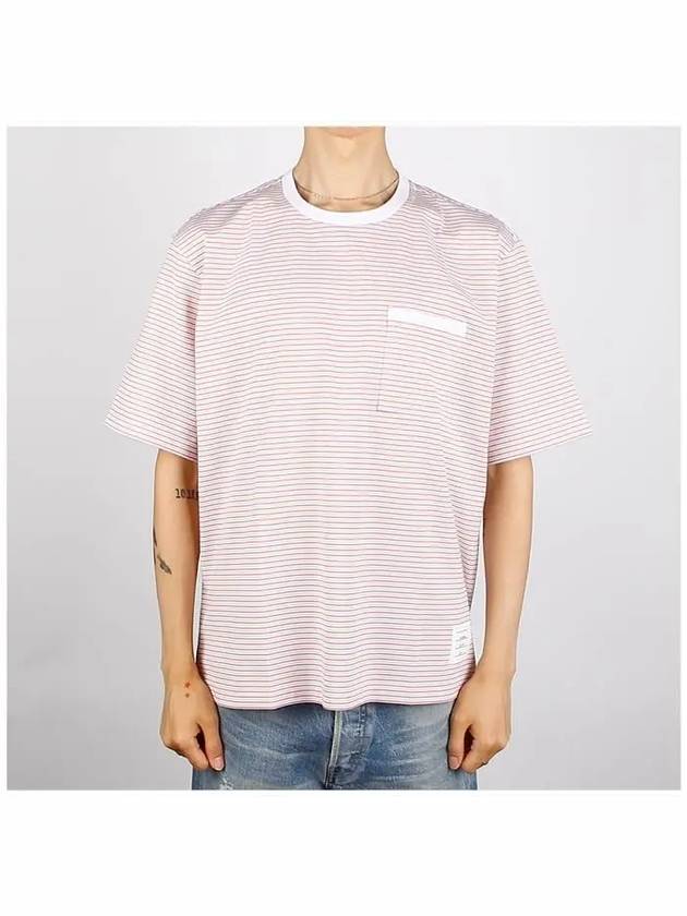 Striped Pocket Cotton Oversized Short Sleeve T-Shirt Orange - THOM BROWNE - BALAAN 3