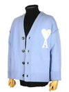 Heart A Logo Wool Cardigan Light Blue - AMI - BALAAN 6