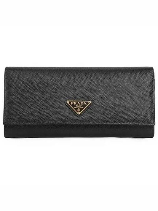 Saffiano Triangular Logo Flap Long Wallet Black - PRADA - BALAAN 2