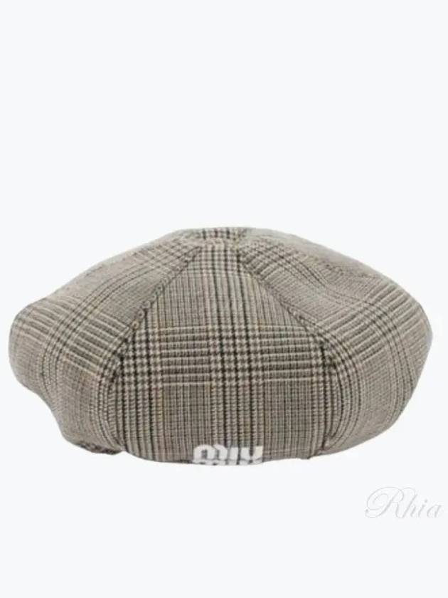 Prince Of Wales Check Wool Beret Grey - MIU MIU - BALAAN 2