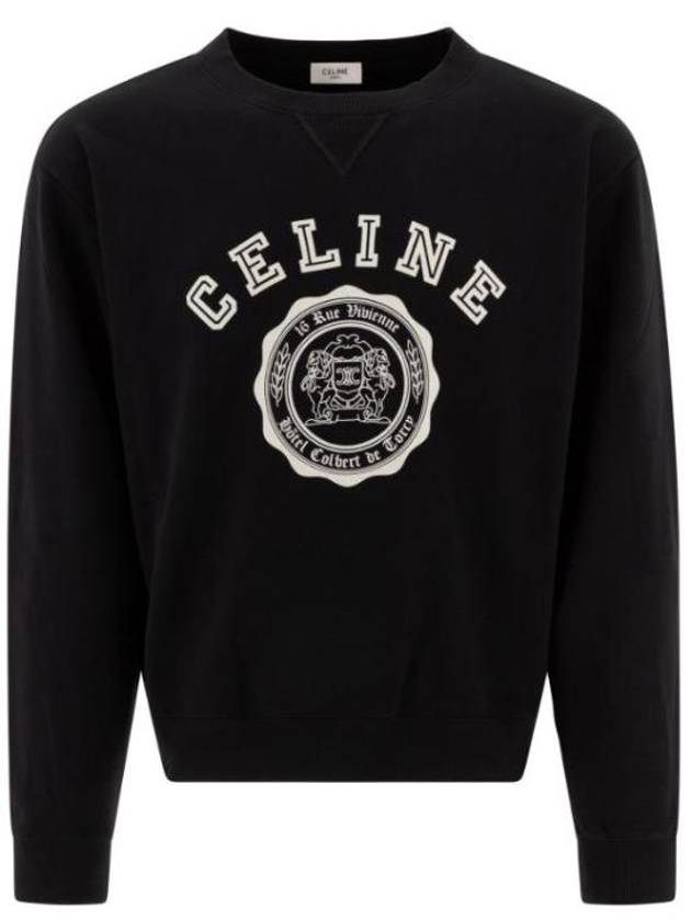 Logo Crew Neck Loose Cotton Fleece Sweatshirt Black - CELINE - BALAAN 2