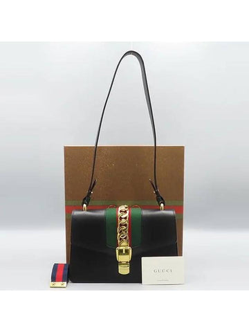 421882 Black leather Gucci Sylvie shoulder bag ribbon strap 2WAY - GUCCI - BALAAN 1