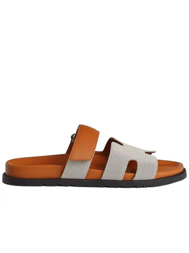 Chypre Canvas Calfskin Sandals Pronoir Natural - HERMES - BALAAN 1