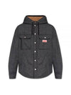 Houndstooth Pattern Press Stud Hooded Check Overshirt Jacket Grey - KENZO - BALAAN 2