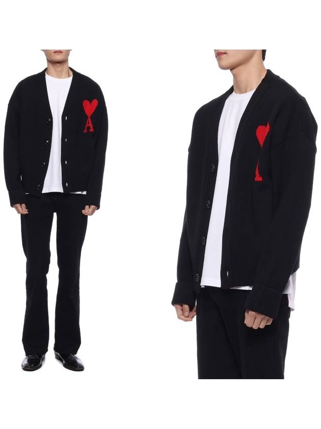 Big Heart Logo Wool Cardigan Black - AMI - BALAAN 2