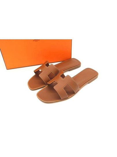 Oran Calfskin Slippers Gold Piqures Ecrues - HERMES - BALAAN 2