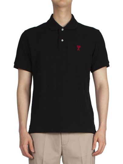 Heart Logo Polo Shirt Black - AMI - BALAAN 2