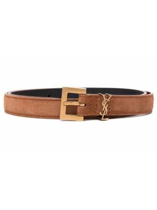 Monogram Antique Buckle Suede Belt Brown - SAINT LAURENT - BALAAN 2