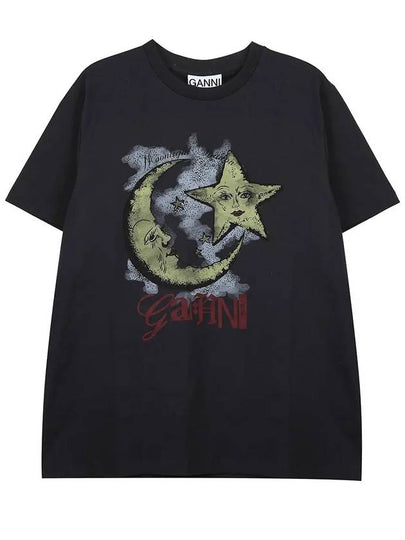 Moonlight Print Short Sleeve T-Shirt Grey - GANNI - BALAAN 2