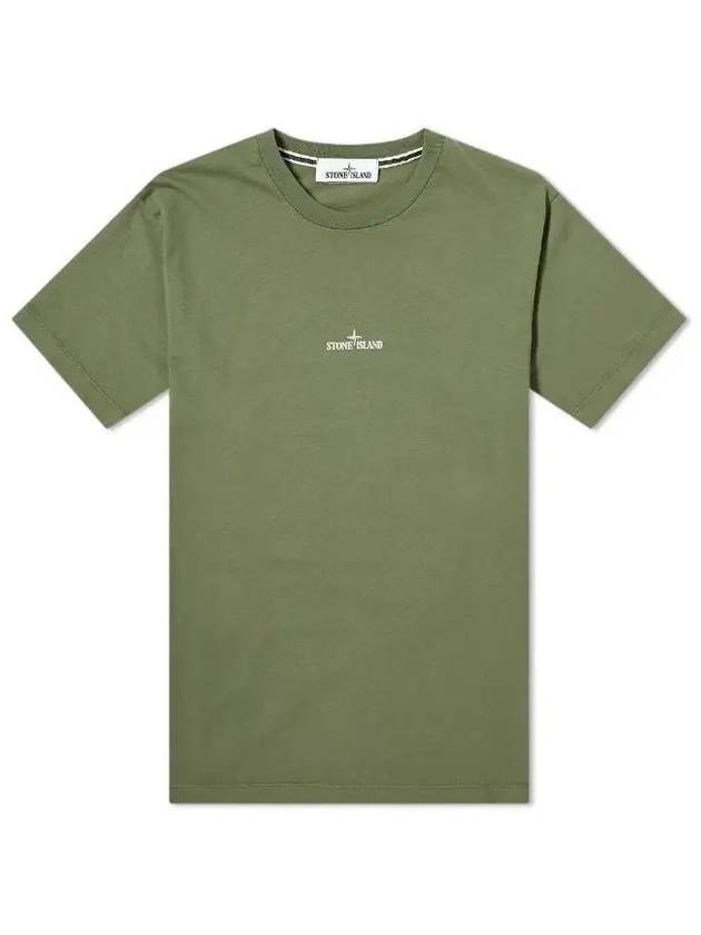 Men's Chest Logo Back Print Short Sleeve T-Shirt Olive Green - STONE ISLAND - BALAAN 3