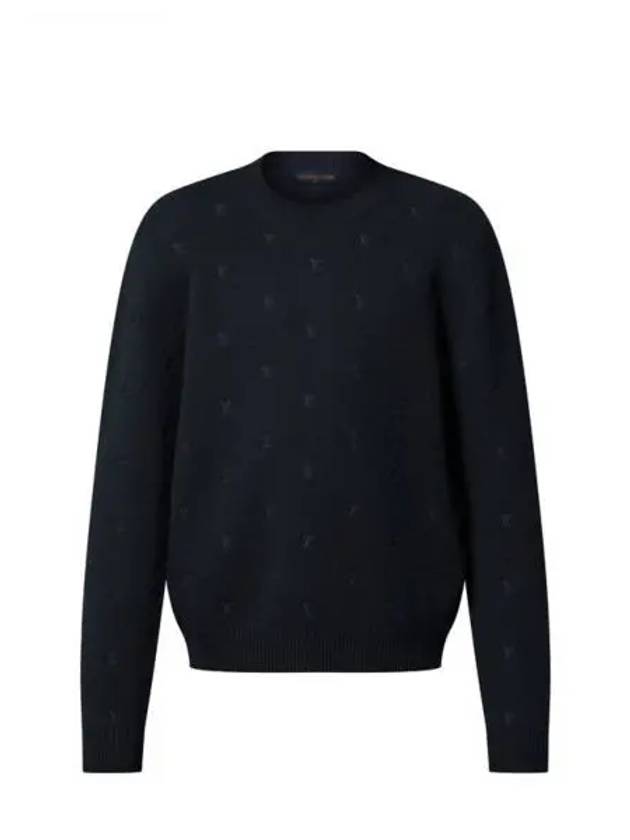 LV Blazon All Over Embroidered Crew Neck Dark Blue 1AGHU6 - LOUIS VUITTON - BALAAN 1