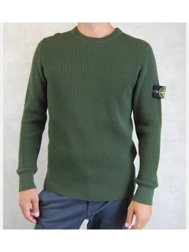 Wappen Patch Crew Neck Ribbed Wool Knit Top Green - STONE ISLAND - BALAAN 2