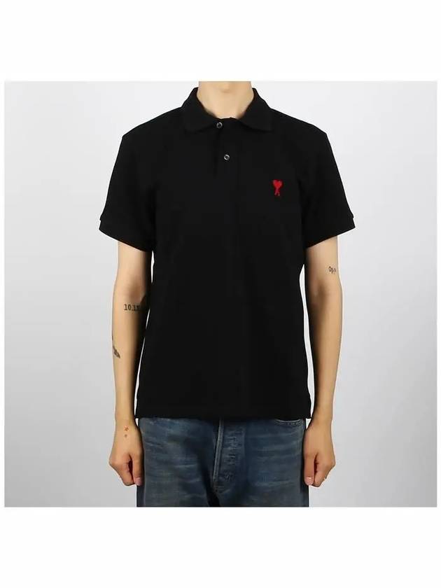 Heart Logo Polo Shirt Black - AMI - BALAAN 3