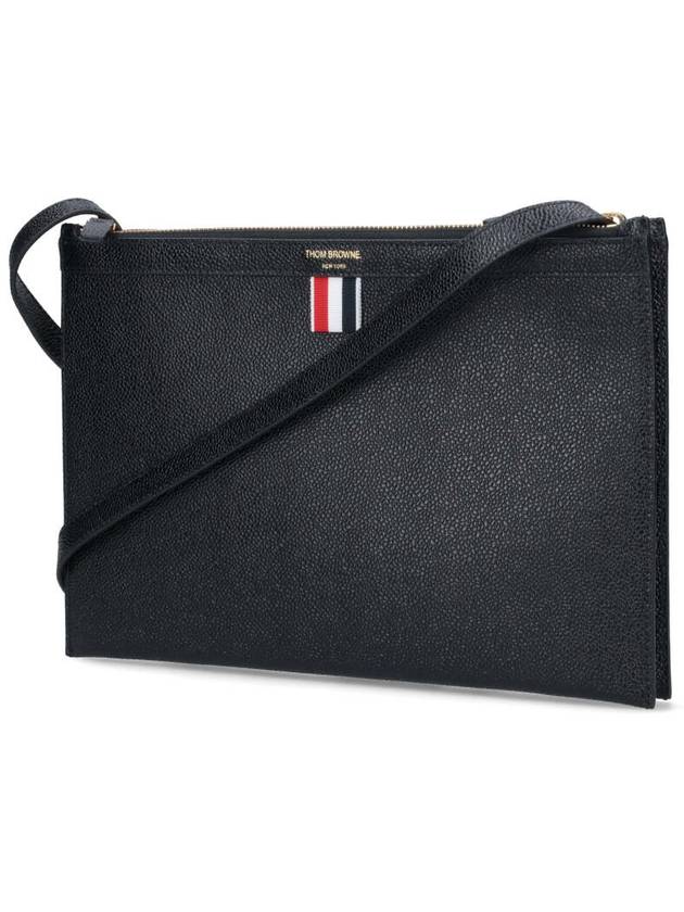 Logo Print Leather Double Zipper Crossbody Bag Black - THOM BROWNE - BALAAN 3