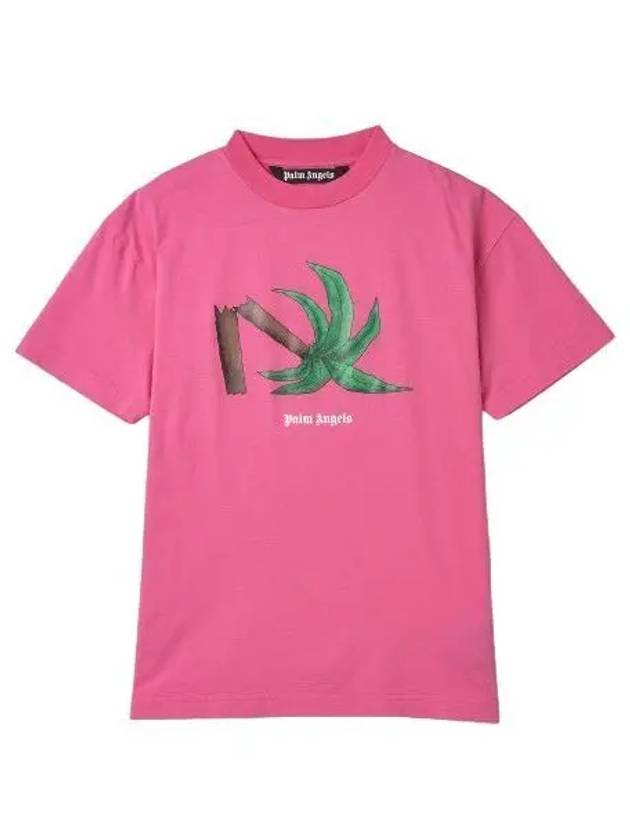Broken Palm Tree Short Sleeve T Shirt Pink Tee - PALM ANGELS - BALAAN 1