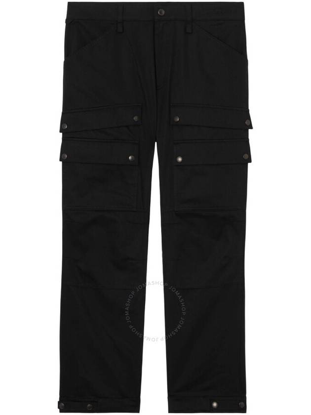 Men's Embroidered Logo Cotton Cargo Straight Pants Black - BURBERRY - BALAAN 2