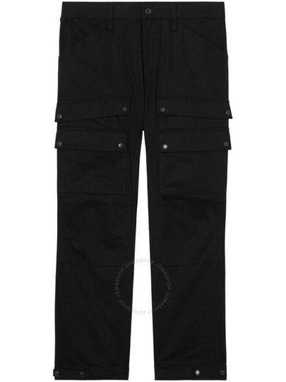 Men's Embroidered Logo Cotton Cargo Straight Pants Black - BURBERRY - BALAAN 2