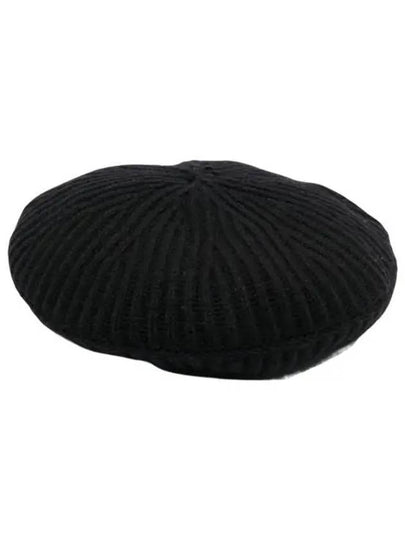 Logo Rib Edge Wool Beret Black - GANNI - BALAAN 2