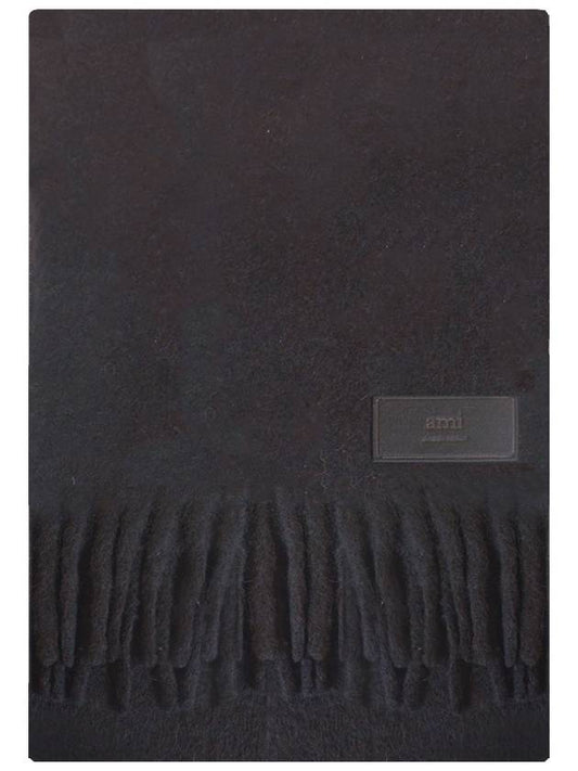 Logo Patch Fringe Wool Muffler Black - AMI - BALAAN 2