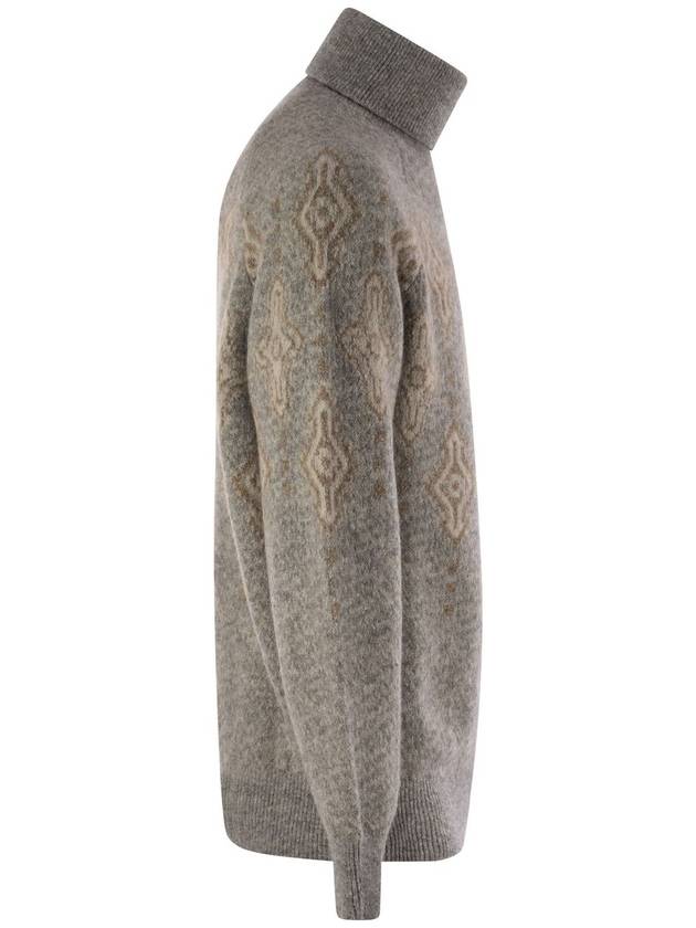 Geometric Jacquard turtleneck sweater in alpaca, cotton and wool - BRUNELLO CUCINELLI - BALAAN 3