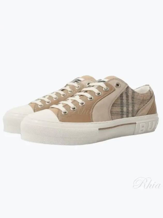 Vintage Check Mesh Leather Suede Low Top Sneakers Beige - BURBERRY - BALAAN 2