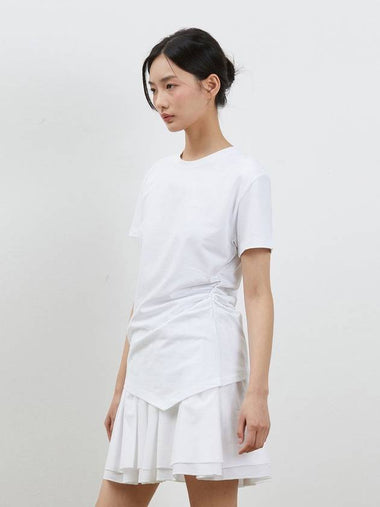 Unbalanced Shirring Short Sleeve T-Shirt White - RYUL+WAI: - BALAAN 1