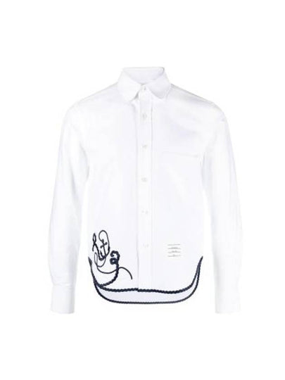 Men's Rope And Anchor Round Collar Long Sleeve Shirt White - THOM BROWNE - BALAAN 2