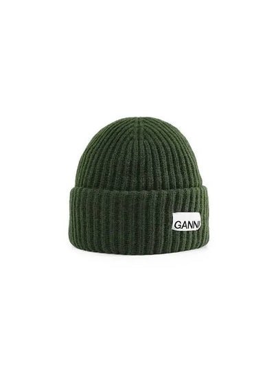 Logo Patch Knit Beanie Green - GANNI - BALAAN 2