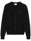 Heart Logo Merino Wool Cardigan Black - AMI - BALAAN 2