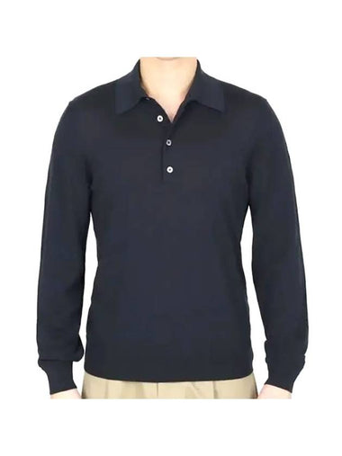 Knit Wool Long Sleeve Polo Shirt Navy - TOM FORD - BALAAN 1