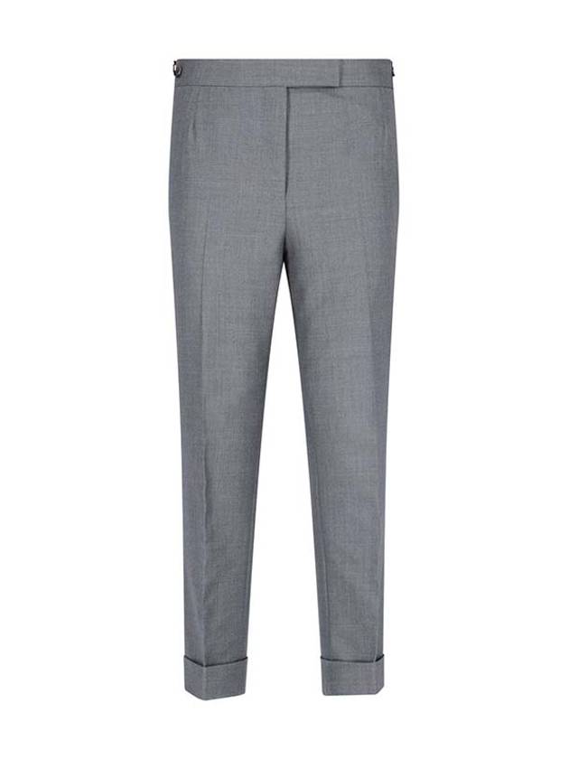 Tab Wool Turn-Up Straight Pants Grey - THOM BROWNE - BALAAN 2